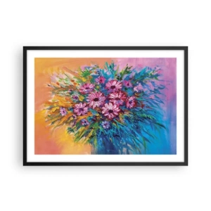 Affiche dans un cadre noir - Poster - Fleurs colorées dans un bouquet sur un fond de couleur pastel - 70x50cm - Énergie de la vie - Décoration murale moderne pour le salon et la chambre ARTTOR