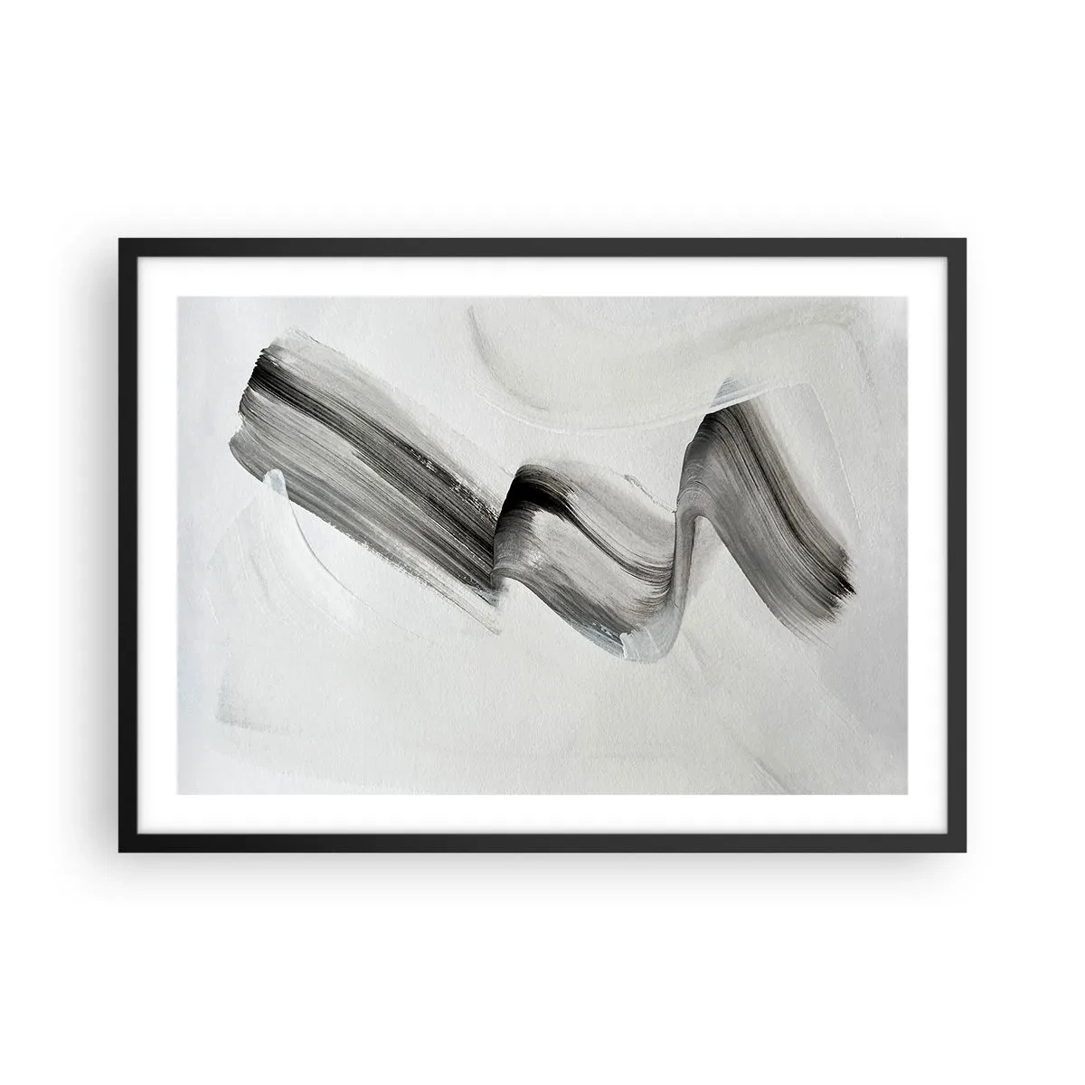 Affiche dans un cadre noir - Poster - Coup de pinceau abstrait noir et blanc sur fond clair - 70x50cm - Mine de rien pour s'amuser - Décoration murale moderne pour le salon et la chambre ARTTOR