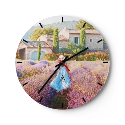 Horloge murale - Pendule murale - Une femme en robe bleue dans un champ de lavande - 30x30cm - Fille de la lavande - Décoration murale moderne pour le salon, la cuisine et la chambre ARTTOR