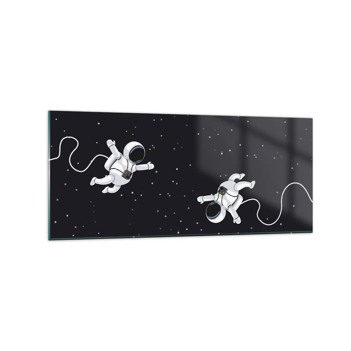 Impression sur verre - Image sur verre - Des astronautes flottant dans l'espace sur fond d'étoiles - 120x50cm - Sortie cosmique - Décoration murale moderne pour le salon et la chambre ARTTOR