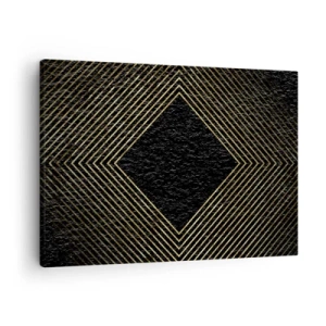 Impression sur toile - Image sur toile - Fond noir avec un motif géométrique de lignes dorées - 70x50cm - Géométrie dans un style glamour - Décoration murale moderne pour le salon et la chambre ARTTOR