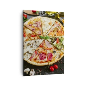 Impression sur toile - Image sur toile - Pizza aux saveurs variées avec un fond de garnitures - 70x100cm - Une gamme de saveurs - Décoration murale moderne pour le salon et la chambre ARTTOR