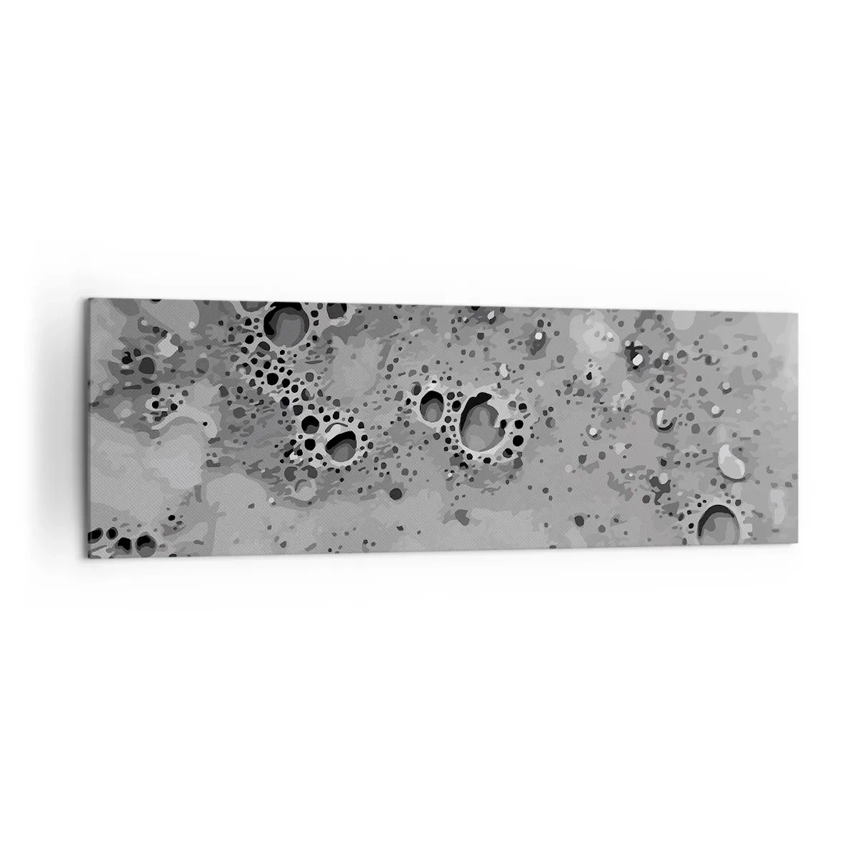 Impression sur toile - Image sur toile - Motif de bulles abstrait noir et blanc - 160x50cm - Comme un paysage lunaire - Décoration murale moderne pour le salon et la chambre ARTTOR