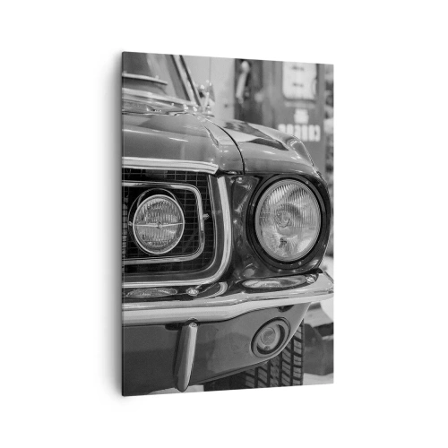 Impression sur toile - Image sur toile - Capot de voiture classique noir et blanc - 70x100cm - Conduire dur - Décoration murale moderne pour le salon et la chambre ARTTOR