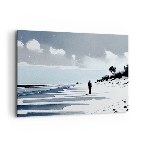 Impression sur toile - Image sur toile - Une silhouette solitaire marchant sur une plage déserte - 100x70cm - Seul à seul - Décoration murale moderne pour le salon et la chambre ARTTOR