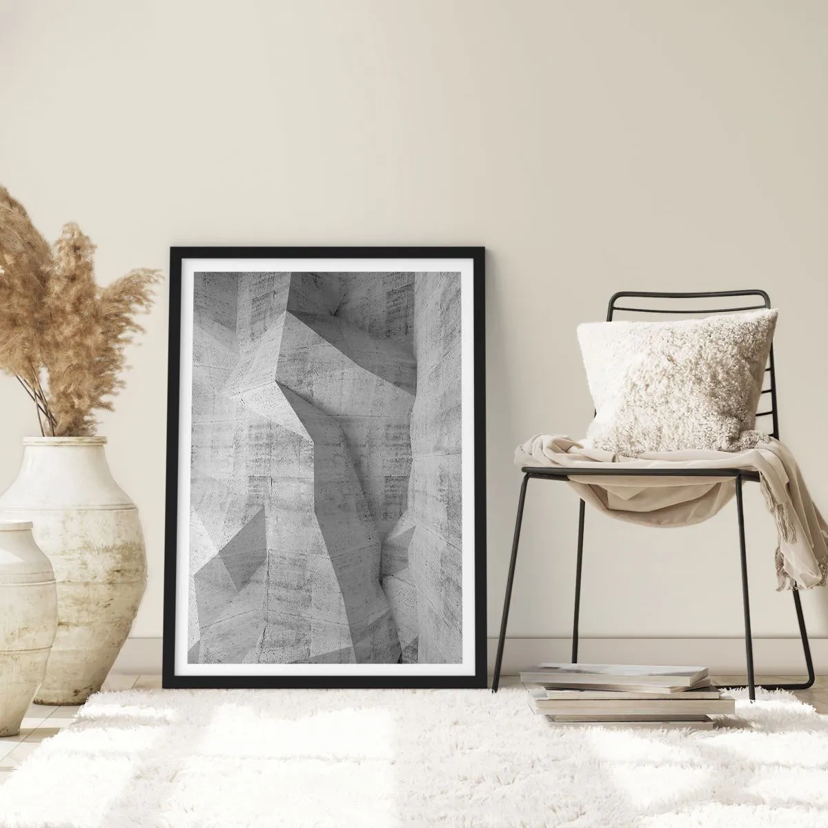 Affiche dans un cadre noir - Poster - Formes géométriques en nuances de gris - 50x70cm - Un vrai challenge - Décoration murale moderne pour le salon et la chambre ARTTOR