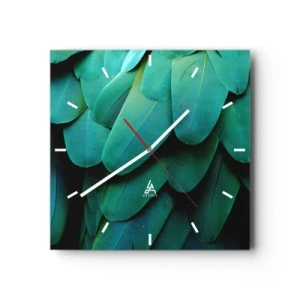 Horloge murale - Pendule murale - Détail de plumes dans des tons de vert - 30x30cm - Perfection de la nature du perroquet - Décoration murale moderne pour le salon et la chambre ARTTOR