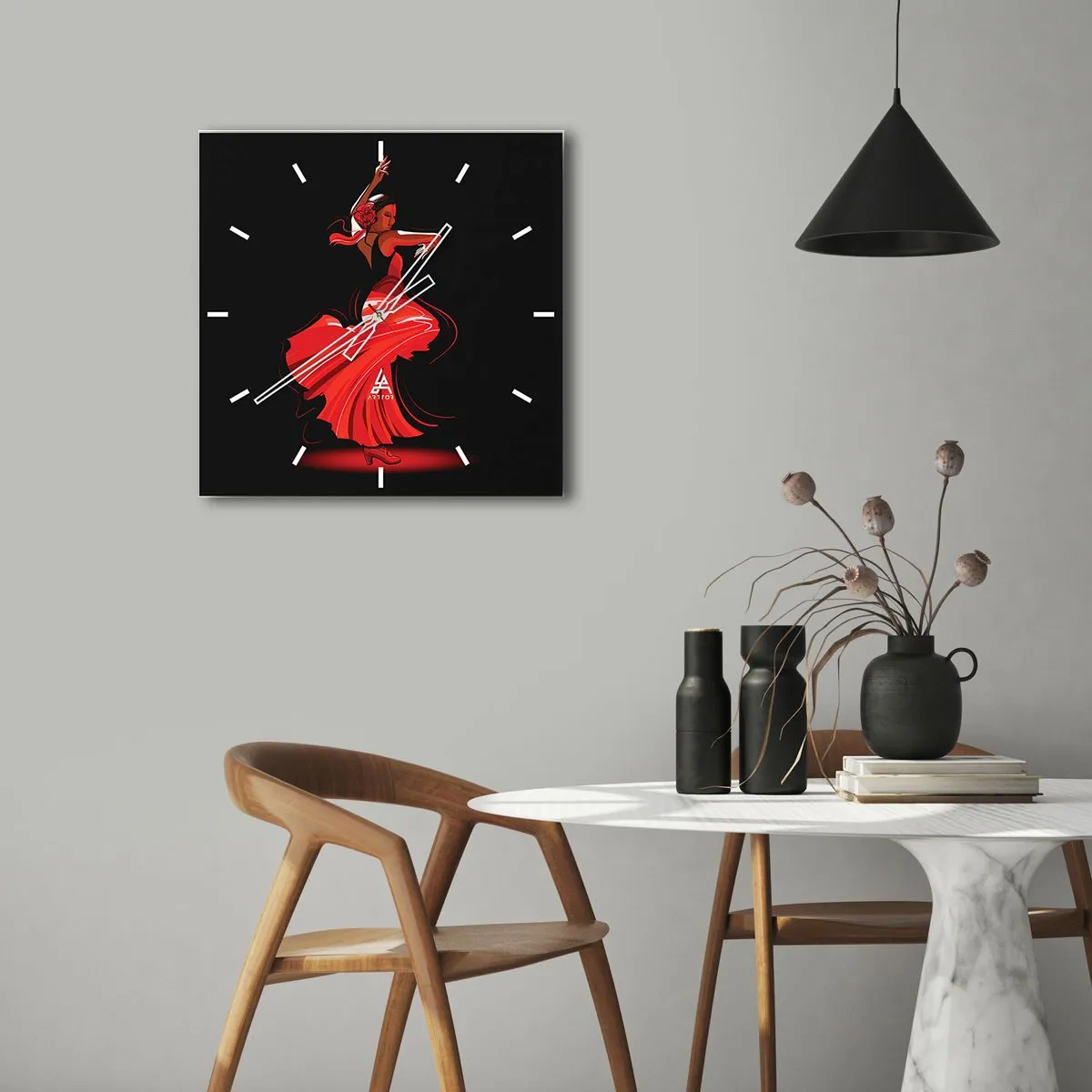 Horloge murale - Pendule murale - L'esprit fougueux du flamenco - 30x30 cm
