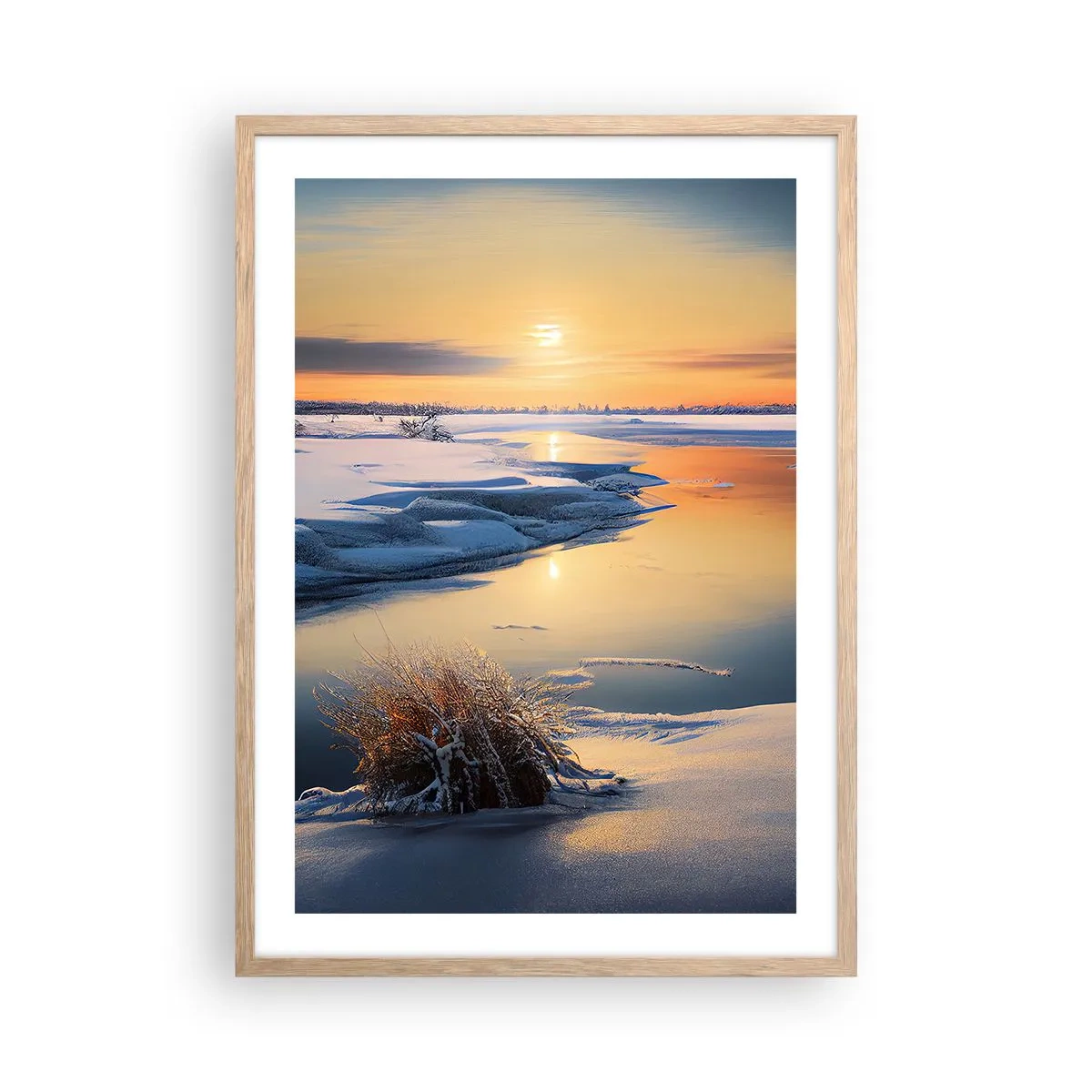 Affiche dans un chêne clair - Poster - Coucher de soleil d'hiver - 50x70 cm