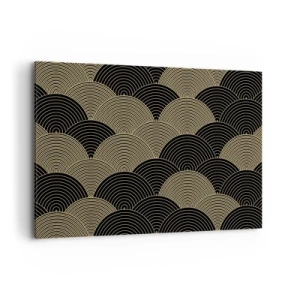 Impression sur toile - Image sur toile - Motif Art Déco avec demi-cercles et lignes dorées - 100x70cm - Unité dans la multiplicité - Décoration murale moderne pour le salon et la chambre ARTTOR