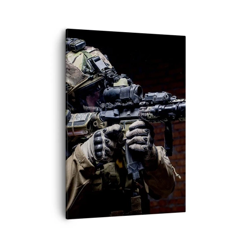 Impression sur toile - Image sur toile - Un soldat en équipement complet avec un fusil - 50x70cm - Meurtrier efficace - Décoration murale moderne pour le salon et la chambre ARTTOR