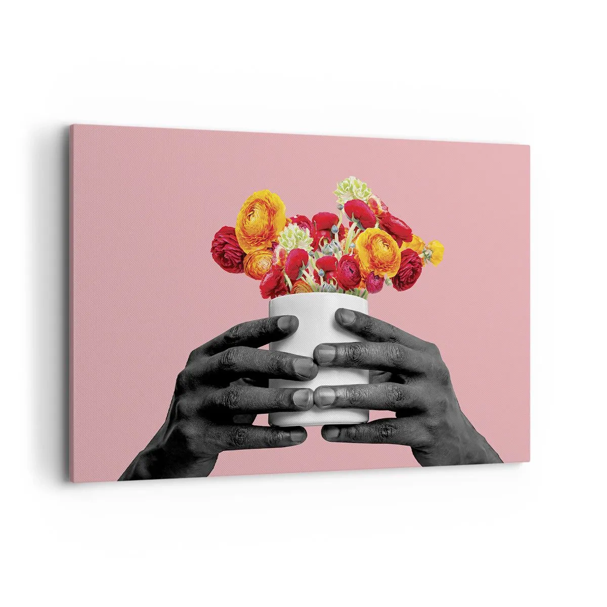 Impression sur toile - Image sur toile - Mains tenant un bouquet de fleurs colorées - 100x70cm - Apothéose de la vie - Décoration murale moderne pour le salon et la chambre ARTTOR