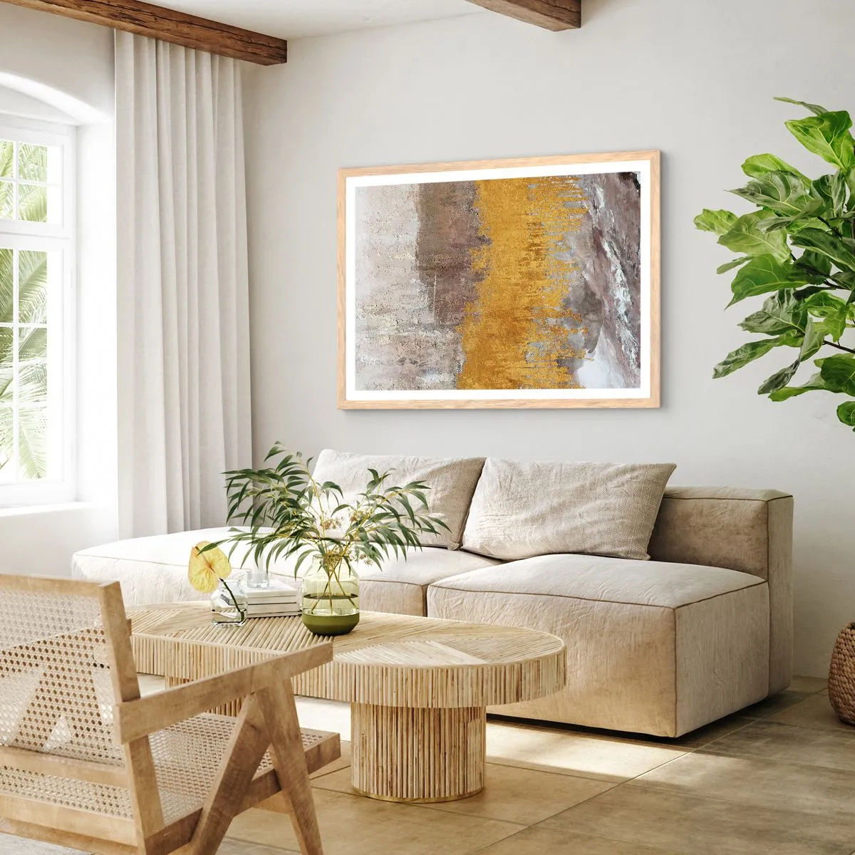 Affiche dans un chêne clair - Poster - Une explosion d'or - 50x40 cm