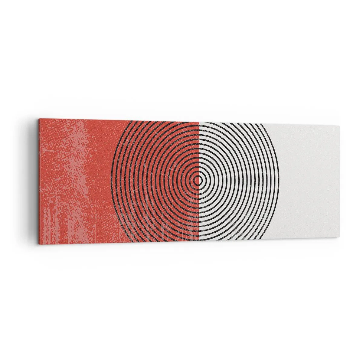 Impression sur toile - Image sur toile - Motif géométrique avec des cercles concentriques sur un fond rouge et blanc - 140x50cm - Dans le mille - Décoration murale moderne pour le salon et la chambre ARTTOR