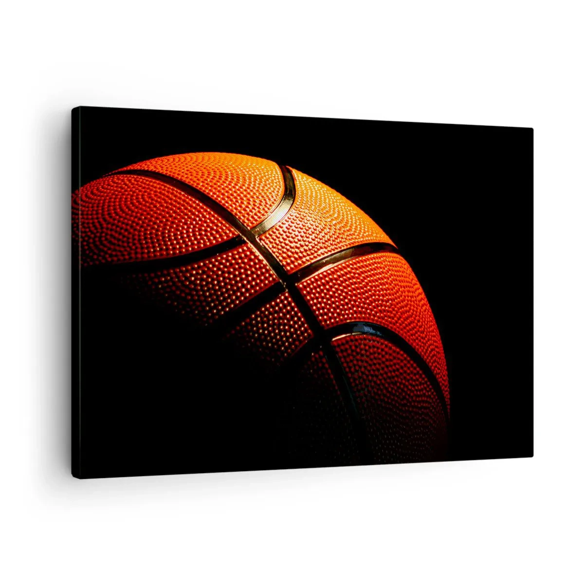 Impression sur toile - Image sur toile - Gros plan d'un ballon de basket sur fond noir - 70x50cm - Belle comme une planète - Décoration murale moderne pour le salon et la chambre ARTTOR