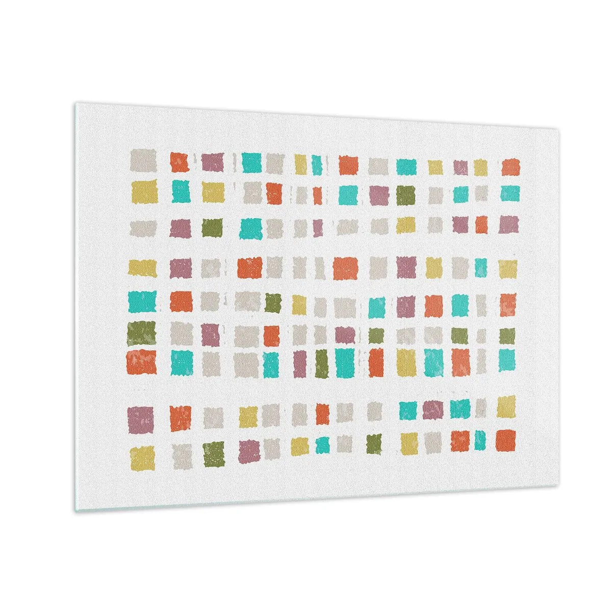 Impression sur verre - Image sur verre - Mosaïque colorée de carrés sur fond blanc dans un style abstrait - 70x50cm - Jeu inconnu - Décoration murale moderne pour le salon et la chambre ARTTOR