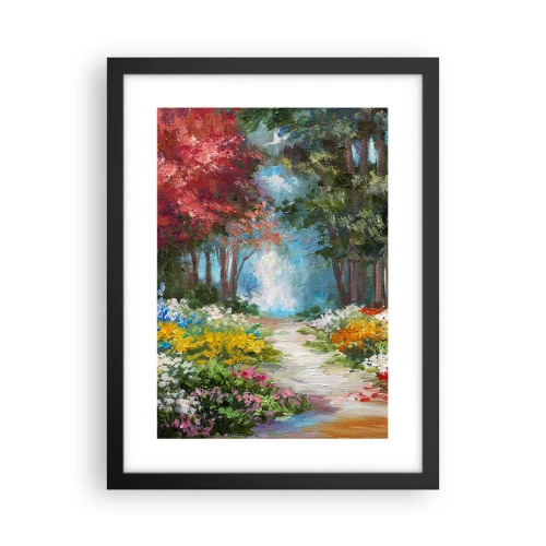 Affiche dans un cadre noir - Poster - Jardin forestier, forêt de fleurs - 30x40 cm