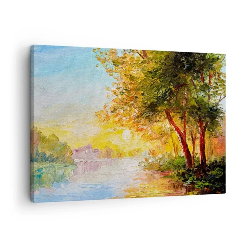Impression sur toile - Image sur toile - Un paysage pittoresque avec une rivière et des arbres au coucher du soleil - 70x50cm - Et in Arcadia ego - Décoration murale moderne pour le salon et la chambre ARTTOR