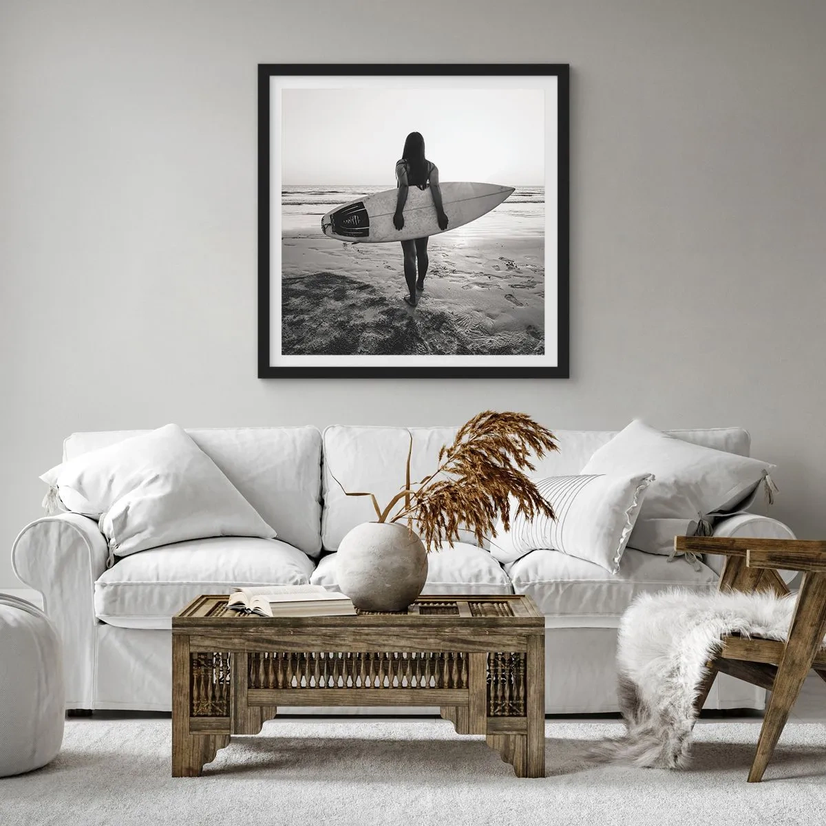 Affiche dans un cadre noir - Poster - Fille des vagues de la mer - 50x50 cm