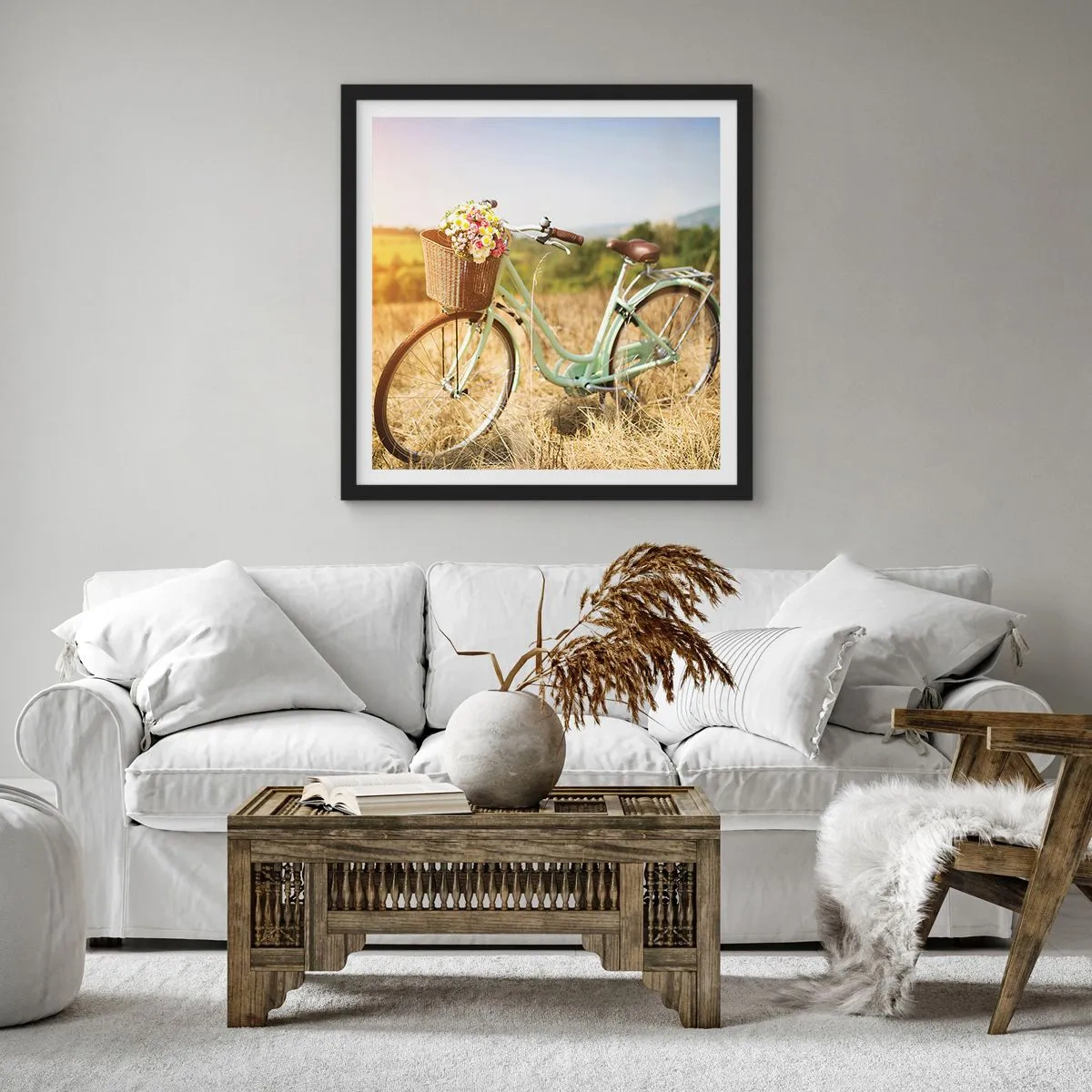 Affiche dans un cadre noir - Poster - Je vais rester un petit moment - 60x60 cm