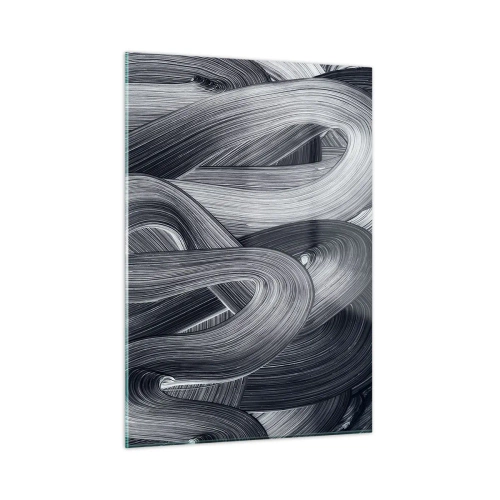 Impression sur verre - Image sur verre - Coups de pinceau abstraits dans des tons de noir et de gris - 50x70cm - La fluidité de la réalité - Décoration murale moderne pour le salon et la chambre ARTTOR