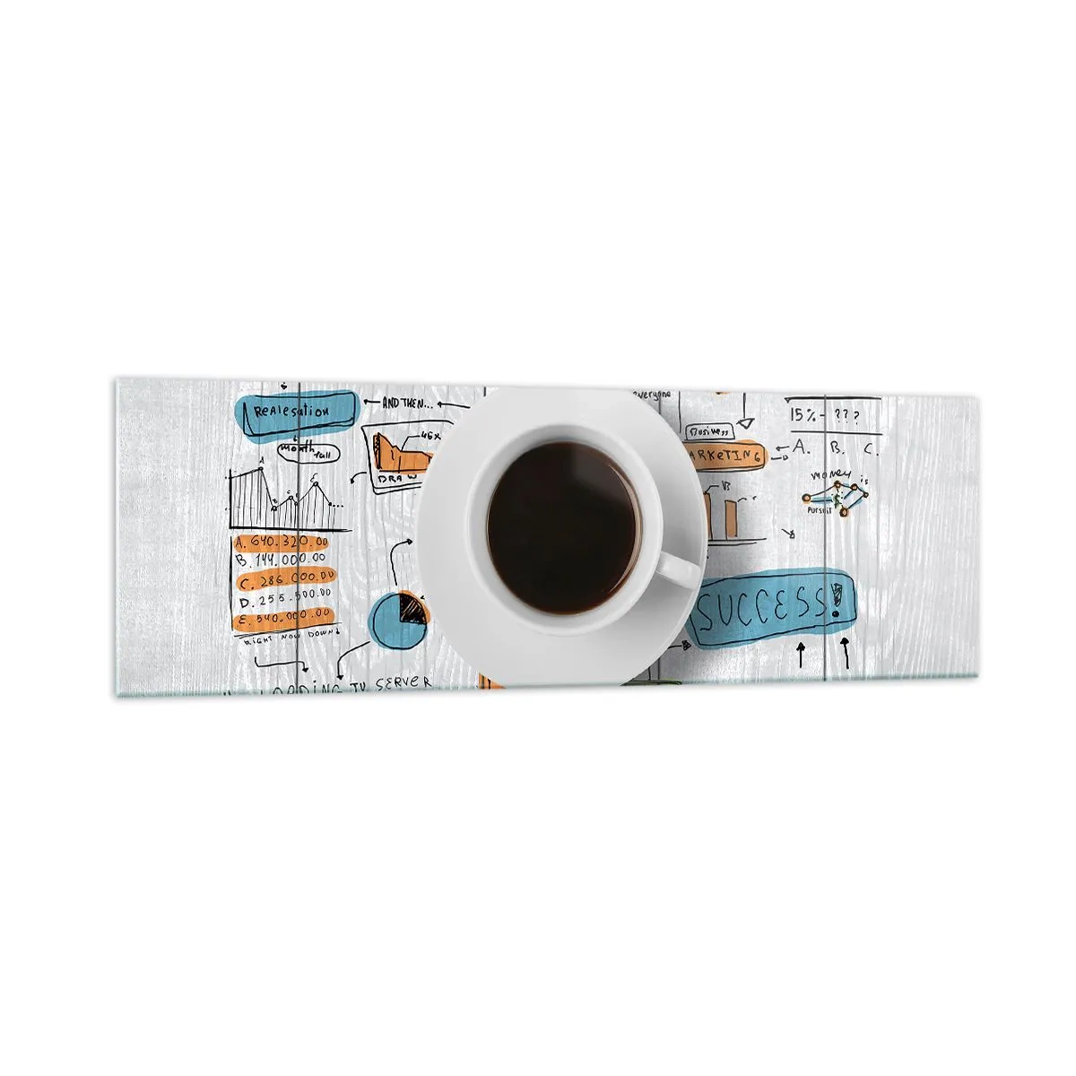 Impression sur verre - Image sur verre - Une tasse de café sur fond de dessin conceptuel - 160x50cm - Il est temps de faire une pause - Décoration murale moderne pour le salon et la chambre ARTTOR