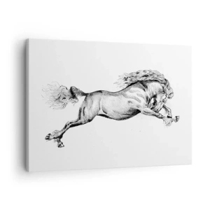 Impression sur toile - Image sur toile - Croquis d'un cheval au galop dynamique sur fond blanc - 70x50cm - Immortalisé au galop - Décoration murale moderne pour le salon et la chambre ARTTOR