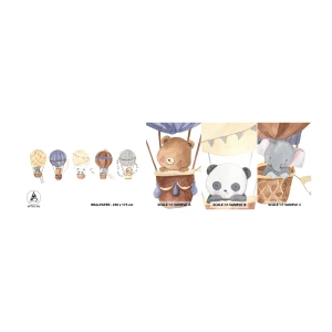 Échantillon de Papier Peint Autocollant Deluxe Sticker - Compagnons de voyage - des ballons, Animaux, Enfants - 100x30 cm
