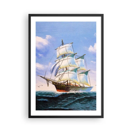 Affiche dans un cadre noir - Poster - Un voilier contre la mer, toutes voiles dehors - 50x70cm - Fièrement avec le vent - Décoration murale moderne pour le salon et la chambre ARTTOR