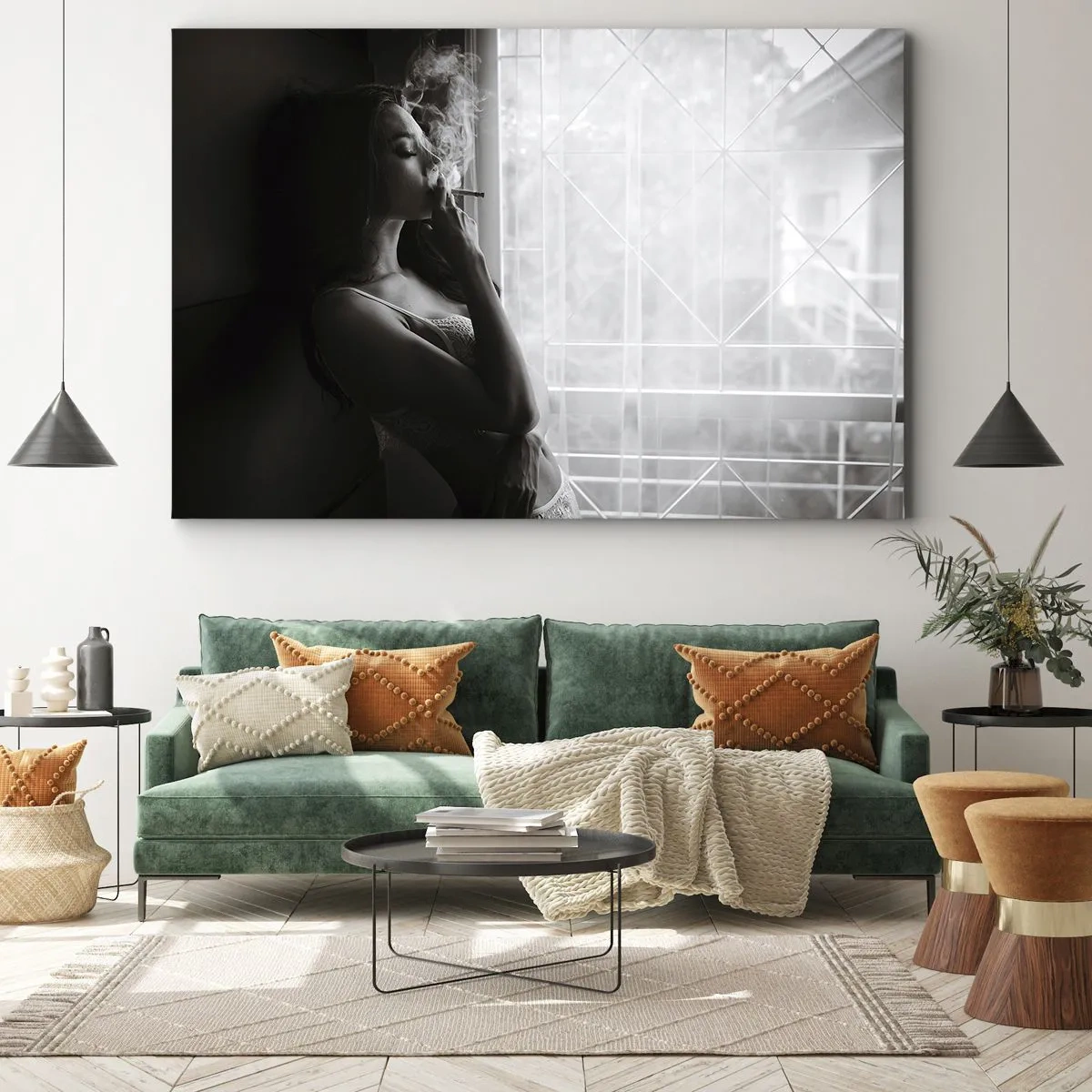 Impression sur toile - Image sur toile - Une femme dans une pose sensuelle sur une photographie en noir et blanc - 100x70cm - Vous sentez-vous libre ? - Décoration murale moderne pour le salon et la chambre ARTTOR