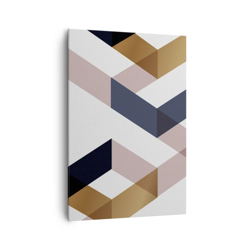 Impression sur toile - Image sur toile - Motifs géométriques dans les tons or et bleu marine - 70x100cm - Plats et angles - Décoration murale moderne pour le salon et la chambre ARTTOR