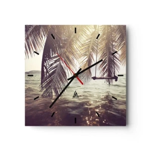 Horloge murale - Pendule murale - Palmier avec une balançoire au-dessus de l'eau au soleil - 30x30cm - Vous pouvez vous balancer dans les nuages 
