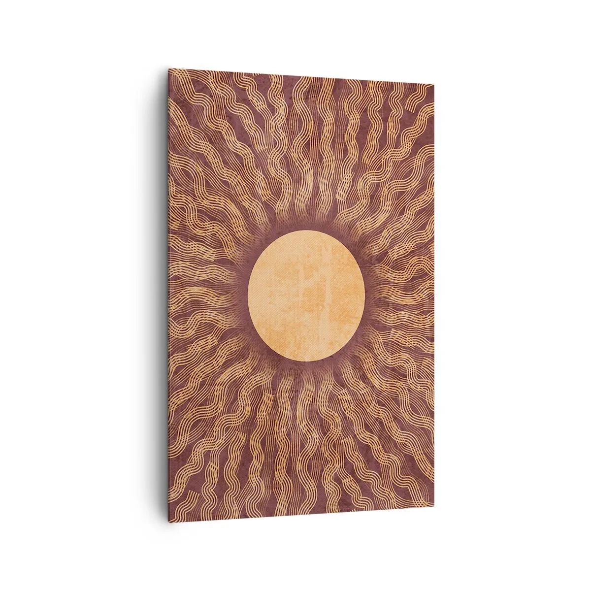 Impression sur toile - Image sur toile - Motif ensoleillé avec des rayons sur un fond dans les tons marron - 80x120cm - Icône du soleil - Décoration murale moderne pour le salon et la chambre ARTTOR