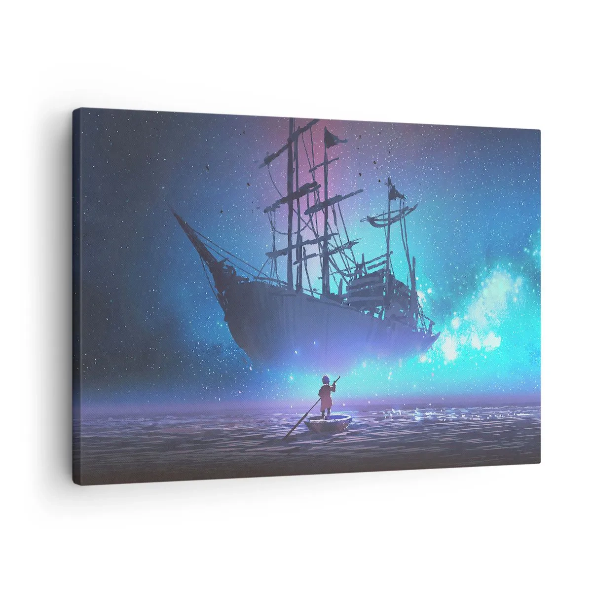 Impression sur toile - Image sur toile - Un navire fantastique contre le ciel étoilé - 70x50cm - A la rencontre du mythe de la mer - Décoration murale moderne pour le salon et la chambre ARTTOR