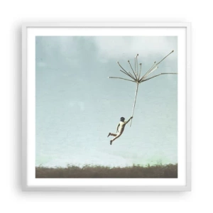 Affiche dans un cadre blanc - Poster - Cerfs-volants, pissenlits, vent - 60x60 cm