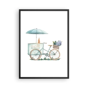 Affiche dans un cadre noir - Poster - Illustration à l'aquarelle d'un vélo avec de la glace et des fleurs - 50x70cm - Doux souvenir d'été - Décoration murale moderne pour le salon et la chambre ARTTOR