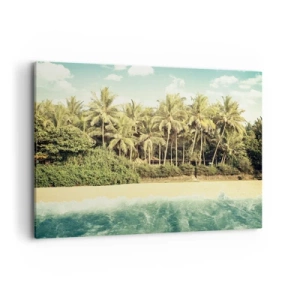 Impression sur toile - Image sur toile - Plage tropicale avec palmiers et mer turquoise - 120x80cm - Peut-être ici? - Décoration murale moderne pour le salon et la chambre ARTTOR
