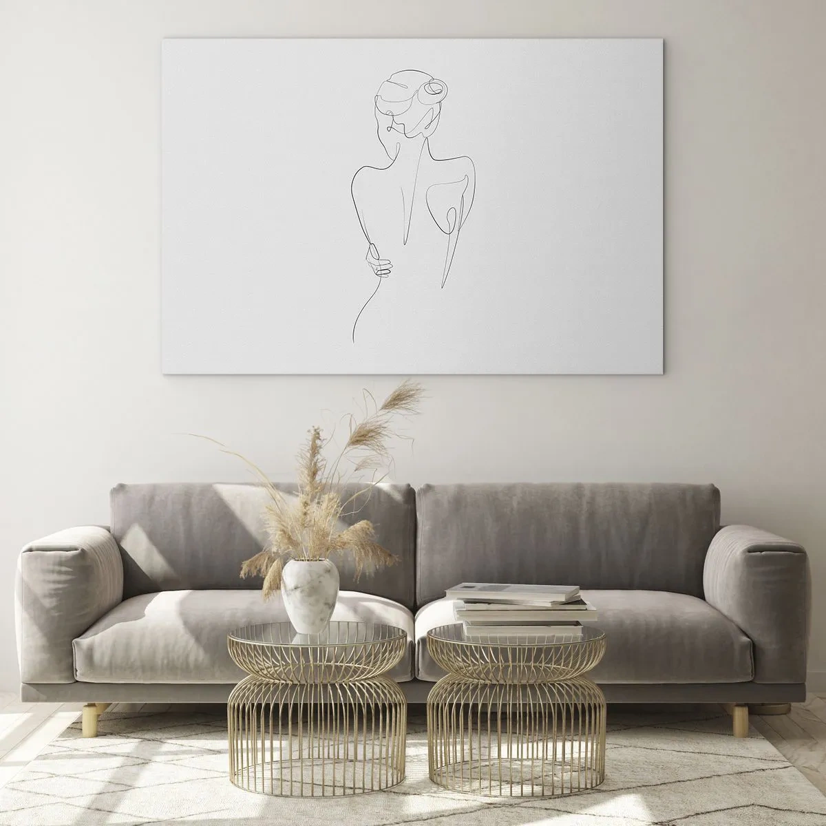 Impression sur verre - Image sur verre - Un croquis délicat d'une seule ligne d'une femme de dos. - 70x50cm - Musique corporelle - Décoration murale moderne pour le salon et la chambre ARTTOR