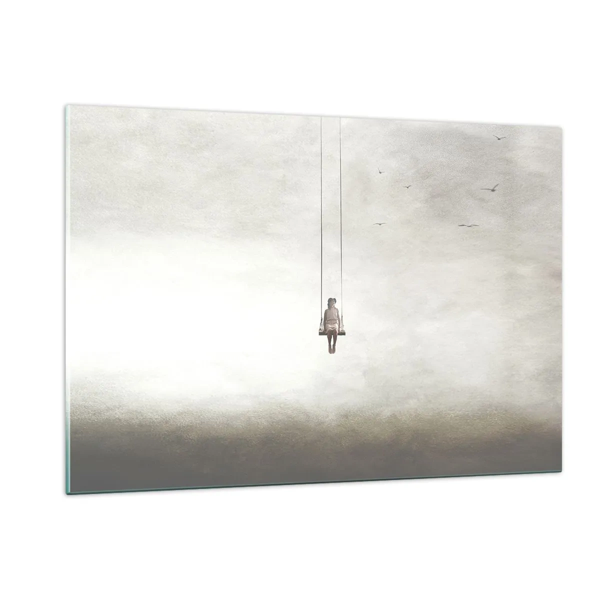 Impression sur verre - Image sur verre - Une silhouette sur une balançoire suspendue dans le ciel - 120x80cm - Enfant en nous - Décoration murale moderne pour le salon et la chambre ARTTOR