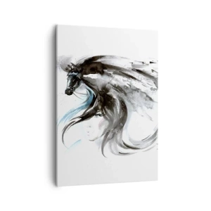 Impression sur toile - Image sur toile - Une femme et un cheval dans une aquarelle mystique pleine de dynamique - 50x70cm - Galop du prince noir - Décoration murale moderne pour le salon et la chambre ARTTOR
