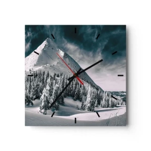 Horloge murale - Pendule murale - Un sommet de montagne enneigé entouré d'une forêt hivernale - 30x30cm - Le pays de la neige et de la glace - Décoration murale moderne pour le salon et la chambre ARTTOR