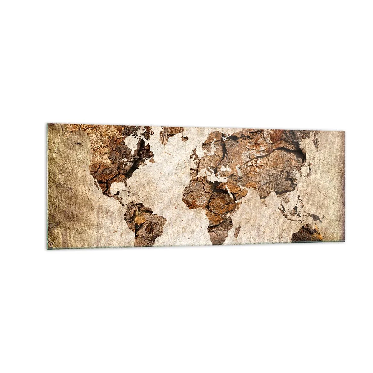 Impression sur verre - Image sur verre - Une carte du monde dans un style rustique en bois - 140x50cm - Découverte du monde - Décoration murale moderne pour le salon et la chambre ARTTOR