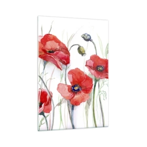 Impression sur verre - Image sur verre - Coquelicots à l'aquarelle sur un fond délicat - 70x100cm - Fleurs polonaises - Décoration murale moderne pour le salon et la chambre ARTTOR
