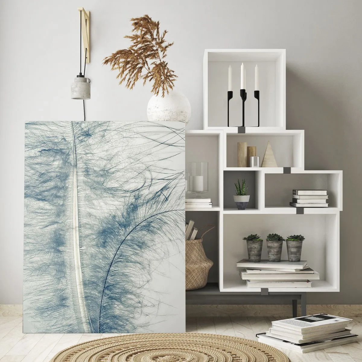 Impression sur verre - Image sur verre - Une plume délicate aux tons pastel sur fond clair - 80x120cm - Les sept natures - Décoration murale moderne pour le salon et la chambre ARTTOR