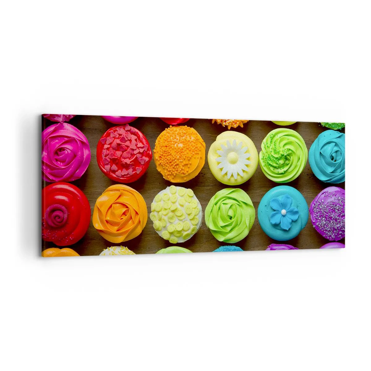 Impression sur toile - Image sur toile - Cupcakes colorés avec des décorations pastel - 120x50cm - Tous différents - tous délicieux - Décoration murale moderne pour le salon et la chambre ARTTOR