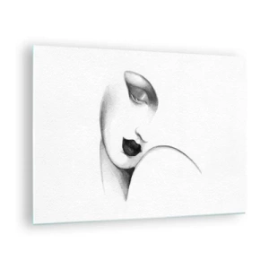 Impression sur verre - Image sur verre - Croquis Art déco d'un visage de femme en noir et blanc - 70x50cm - Dans le style de Lempicka - Décoration murale moderne pour le salon et la chambre ARTTOR