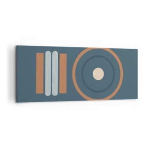 Impression sur toile - Image sur toile - Une composition géométrique avec des cercles et des rectangles aux couleurs sobres. - 120x50cm - Essence des choses - Décoration murale moderne pour le salon et la chambre ARTTOR