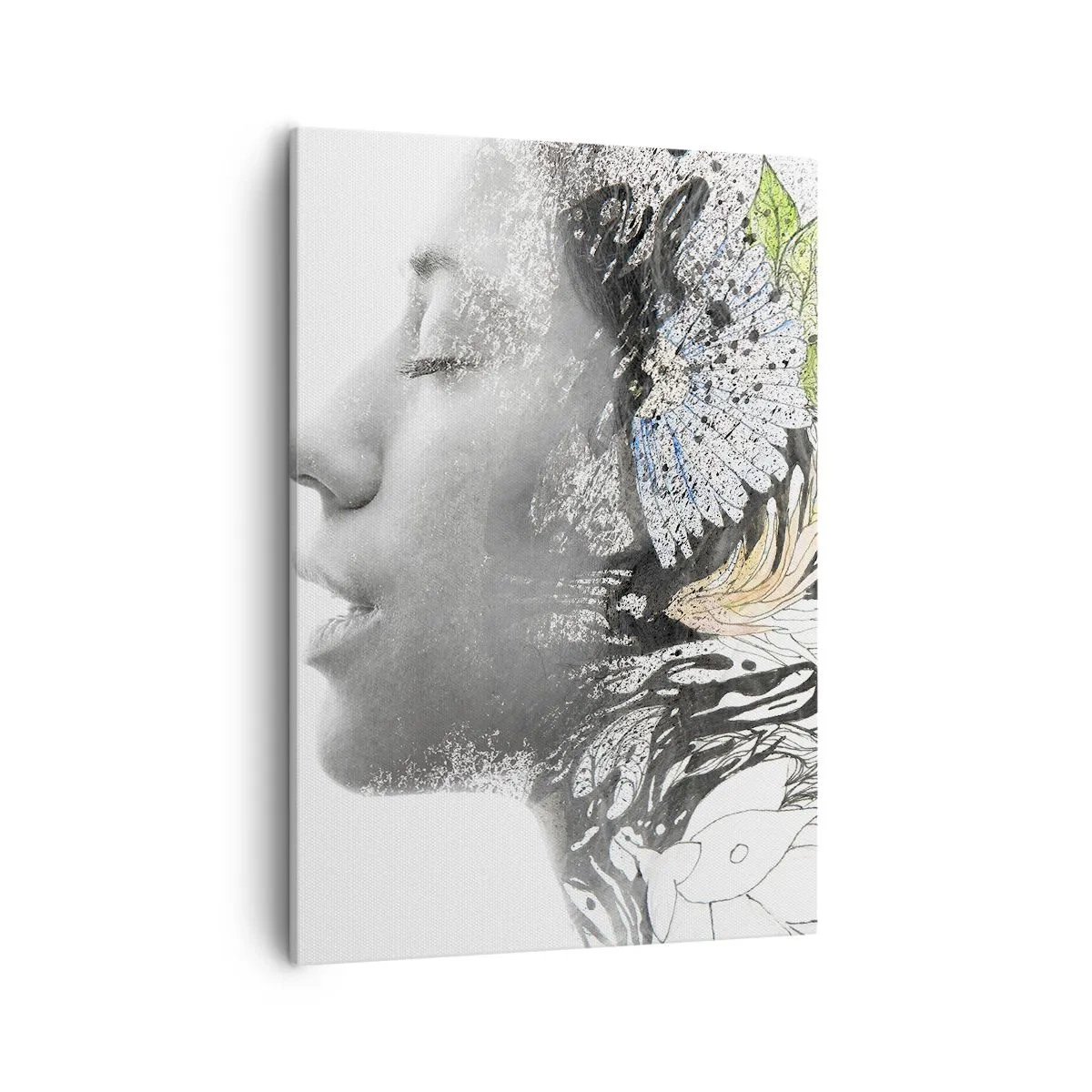 Impression sur toile - Image sur toile - Profil d'une femme dans un collage artistique de nature et de noirceur - 50x70cm - Immergé dans la nature - Décoration murale moderne pour le salon et la chambre ARTTOR