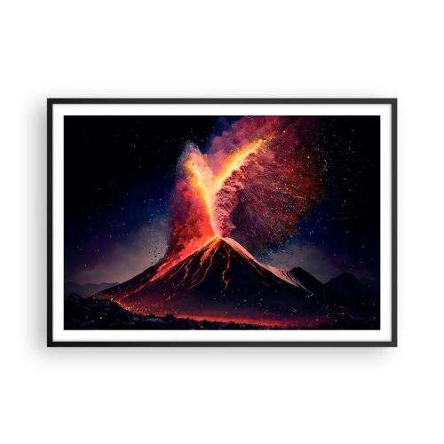 Affiche dans un cadre noir - Poster - Une éruption volcanique unique la nuit avec des couleurs dynamiques. - 100x70cm - Beauté et horreur - Décoration murale moderne pour le salon et la chambre ARTTOR