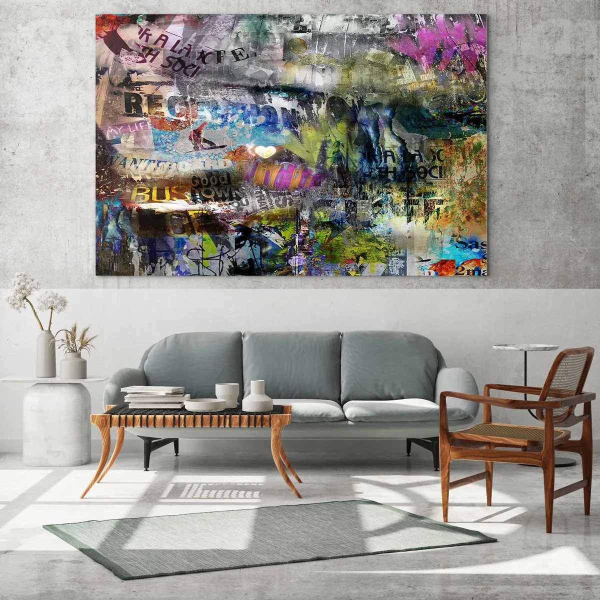 Impression sur verre - Image sur verre - Collage de graffitis abstraits colorés - 120x80cm - Collage de souvenirs - Décoration murale moderne pour le salon et la chambre ARTTOR